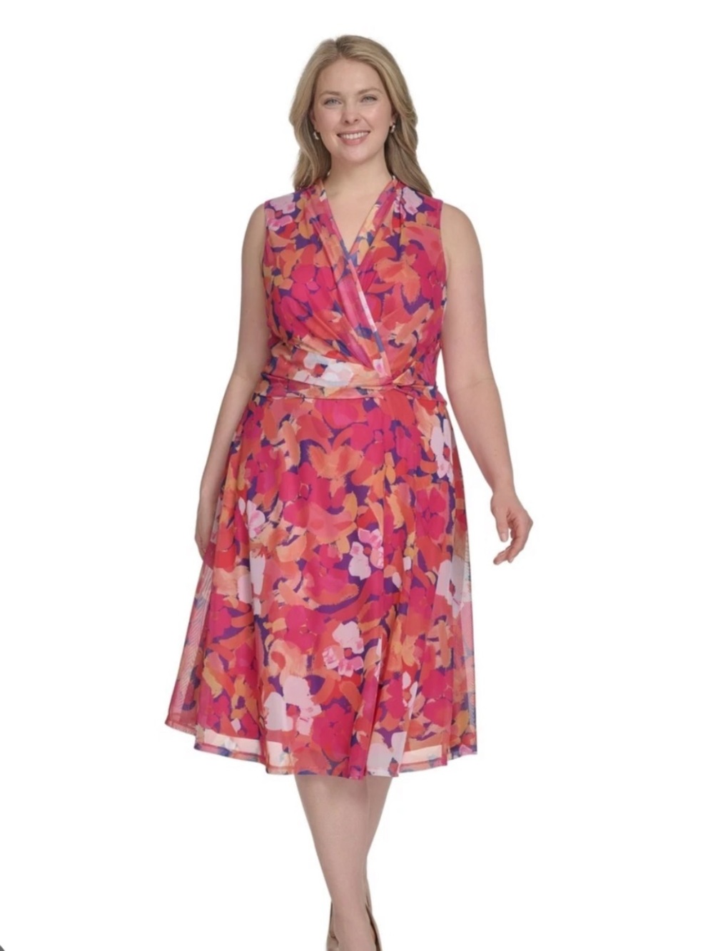Jessica Howard Floral Surplice-Neck Midi Dress sz 16 NWOT